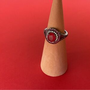 Bomb Party RBP6665 “Whispers of Joy” Sapphire/Quartz on Hematite Size 7 Ring NWT